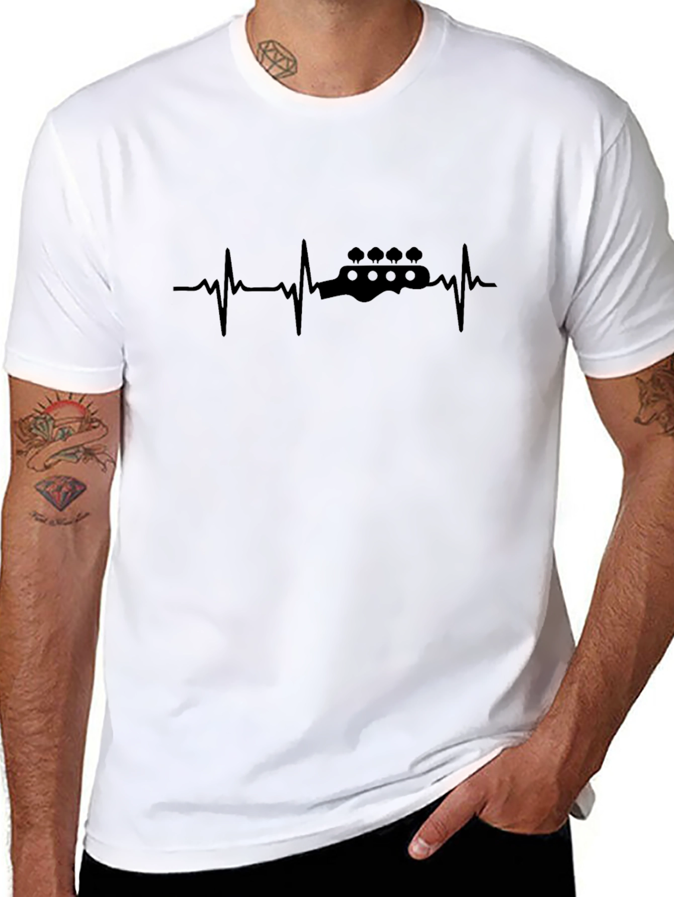 Bass Guitar Heartbeat Graphic Tee - Black