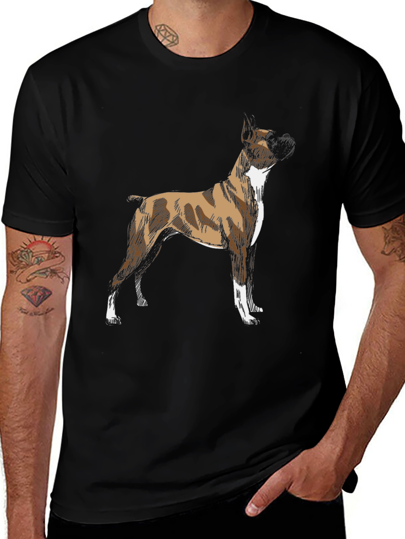 Boxer Dog Graphic Print Black T-Shirt
