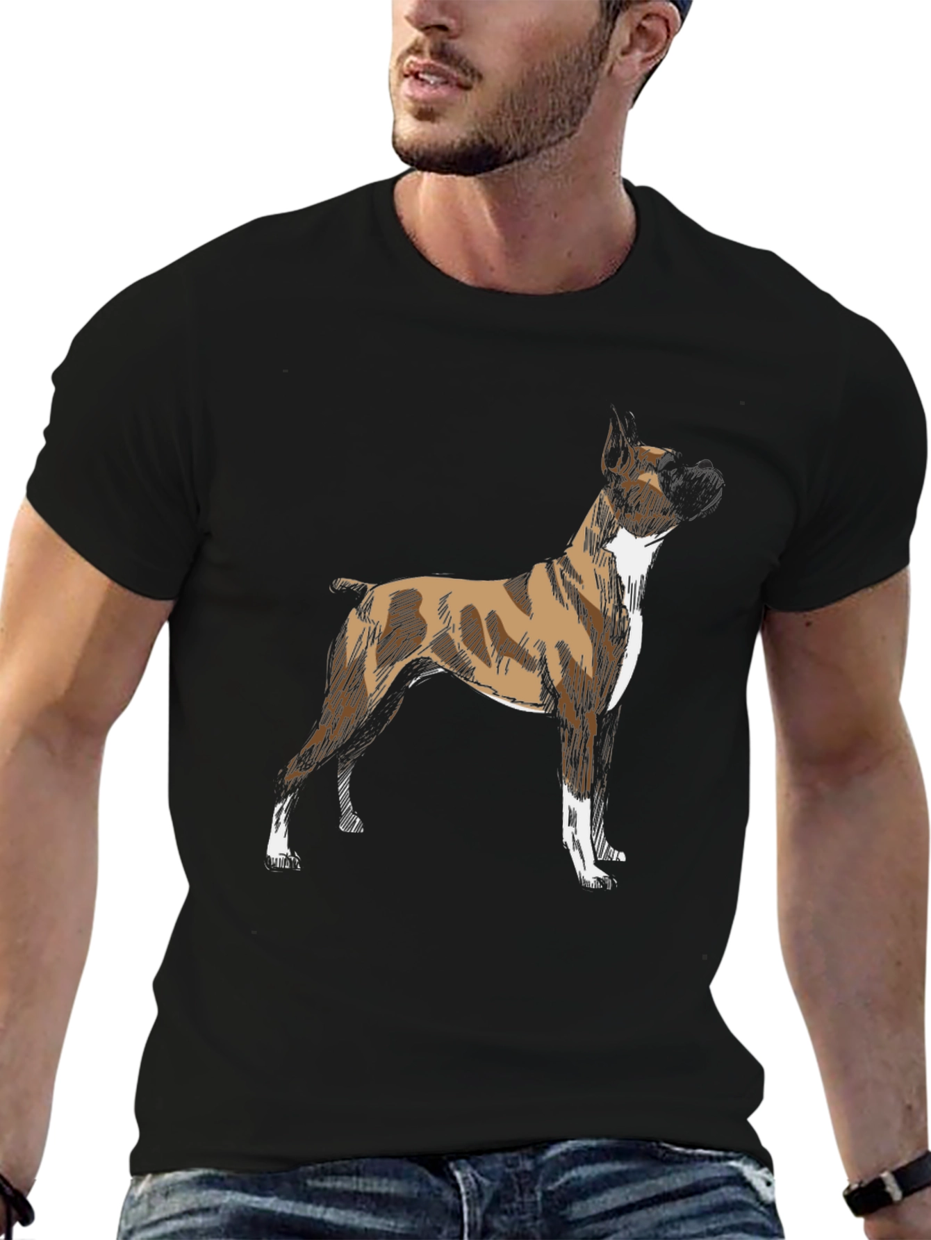 Boxer Dog Graphic Print Black T-Shirt