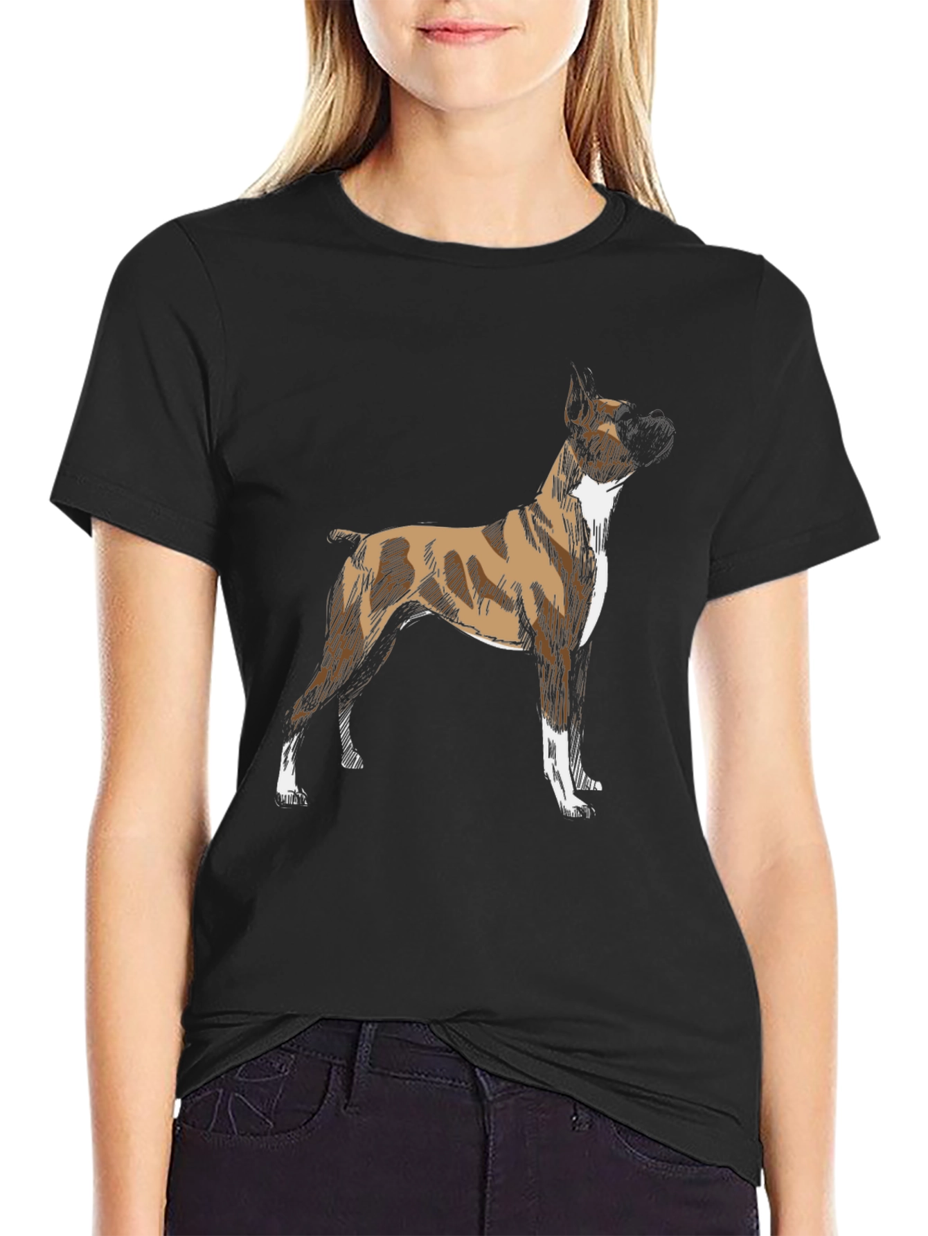 Boxer Dog Graphic Print Black T-Shirt