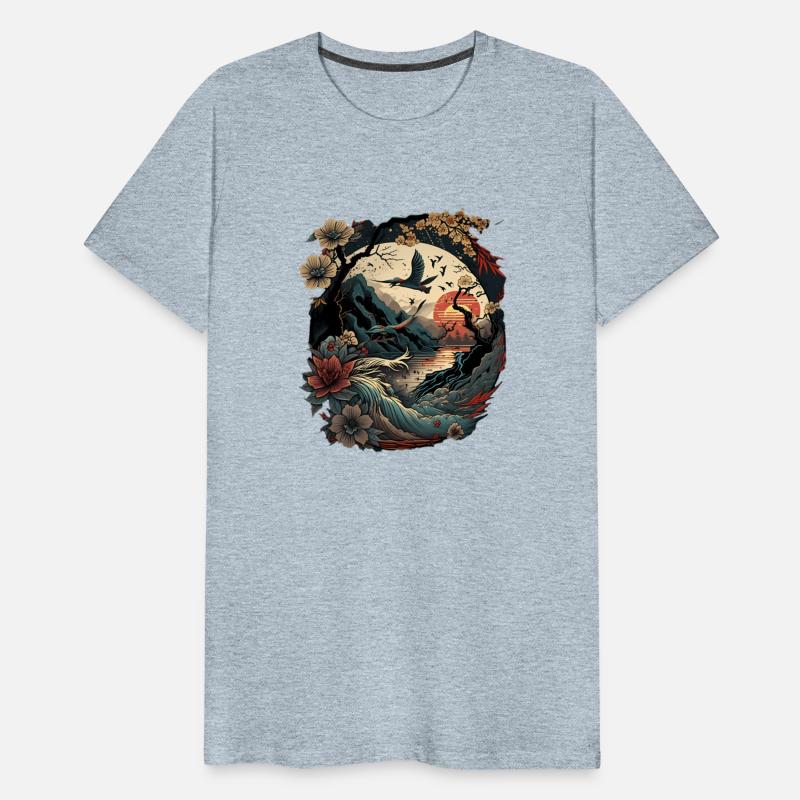 Retro Japanese Birds Cherry Blossom And Vintage