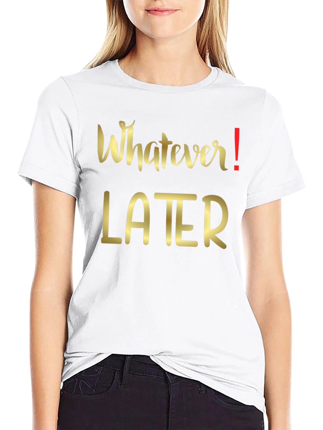 Whatever Later Graphic Tee - Casual Black T-Shirt
