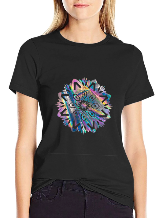 Black Tee with Holographic Mandala Design