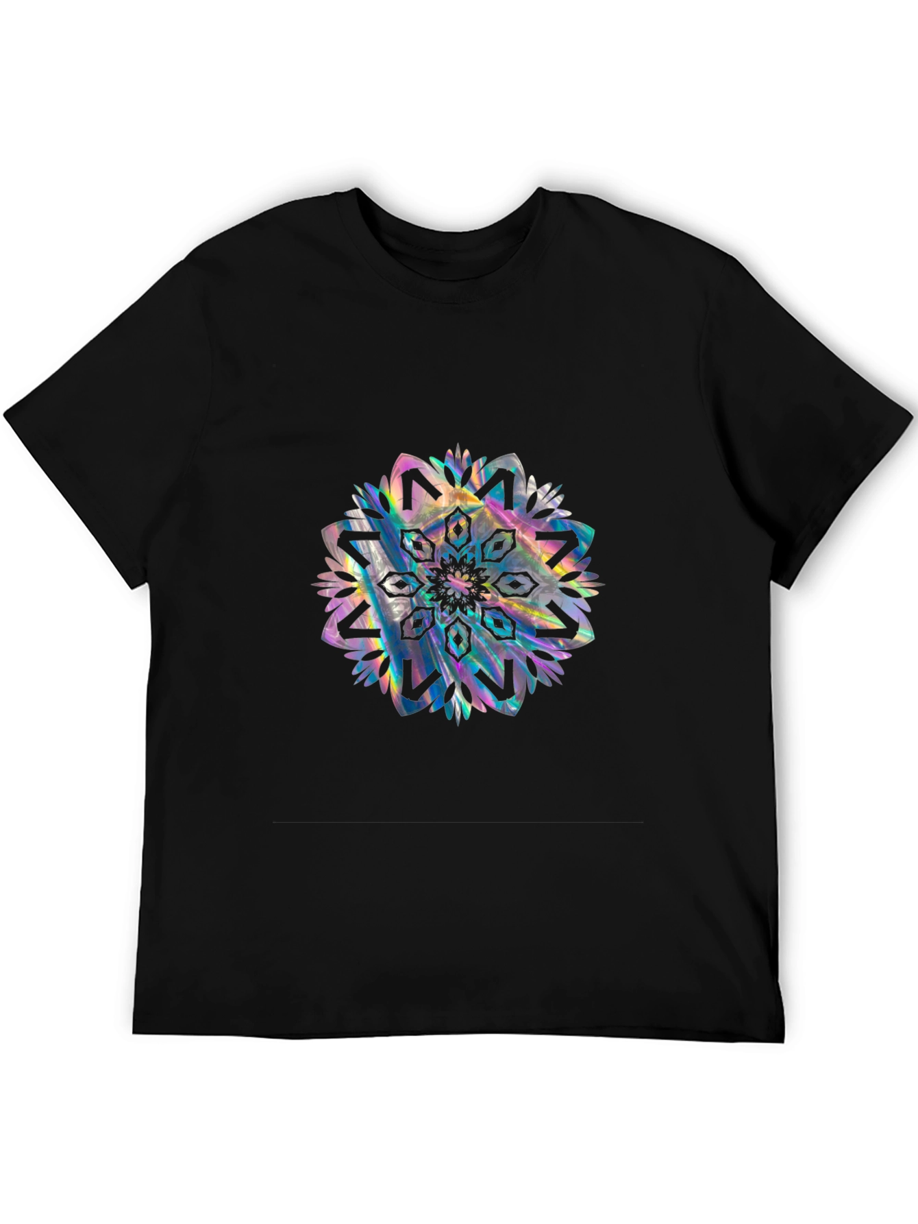 Black Tee with Holographic Mandala Design
