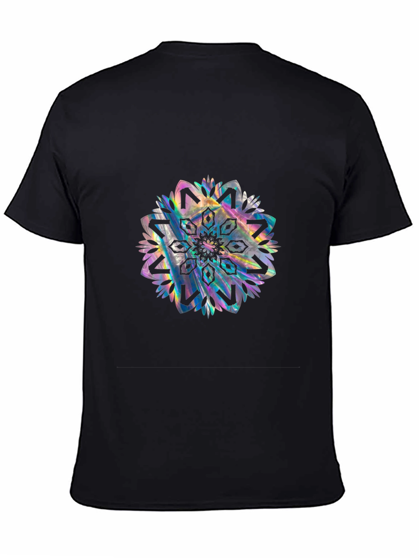 Black Tee with Holographic Mandala Design