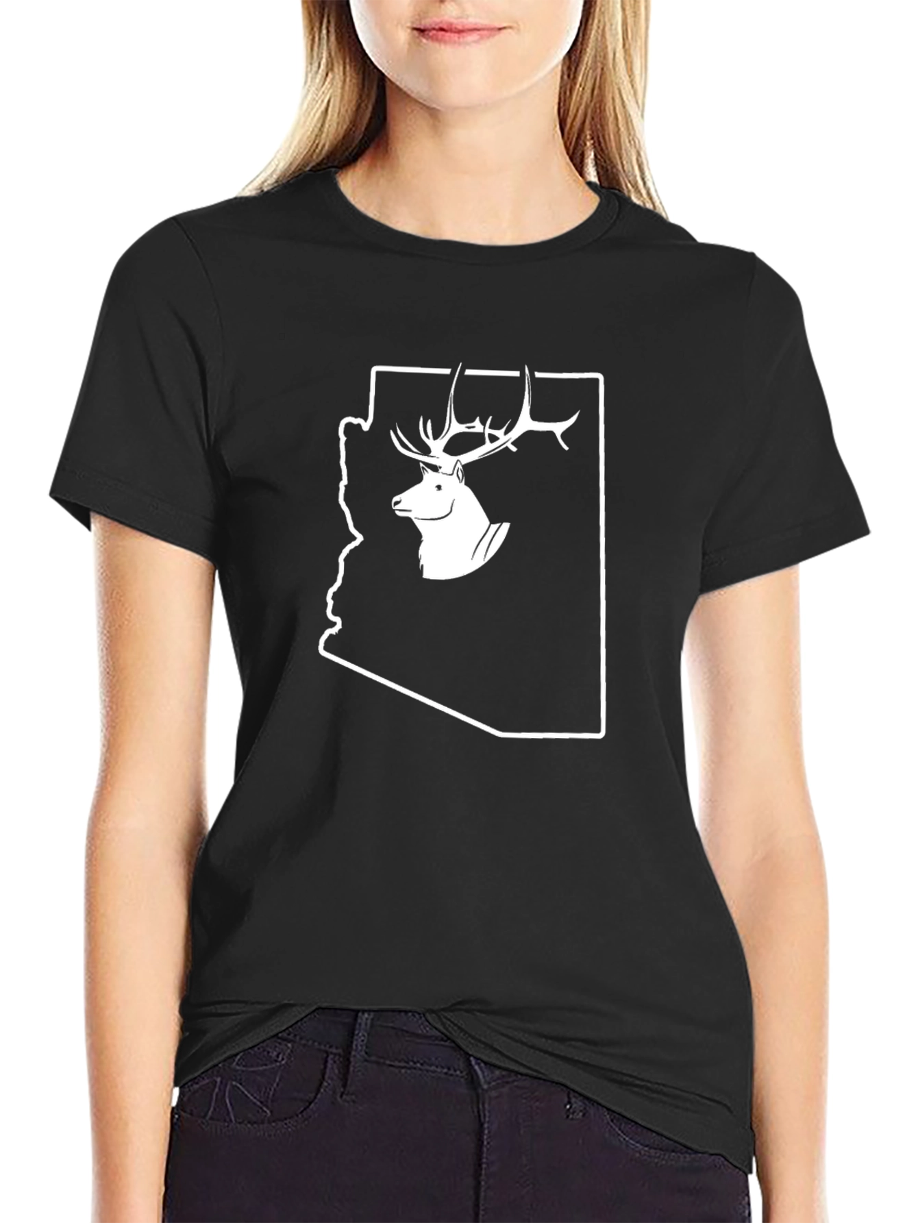 Arizona Deer Graphic Tee - Black Cotton T-Shirt