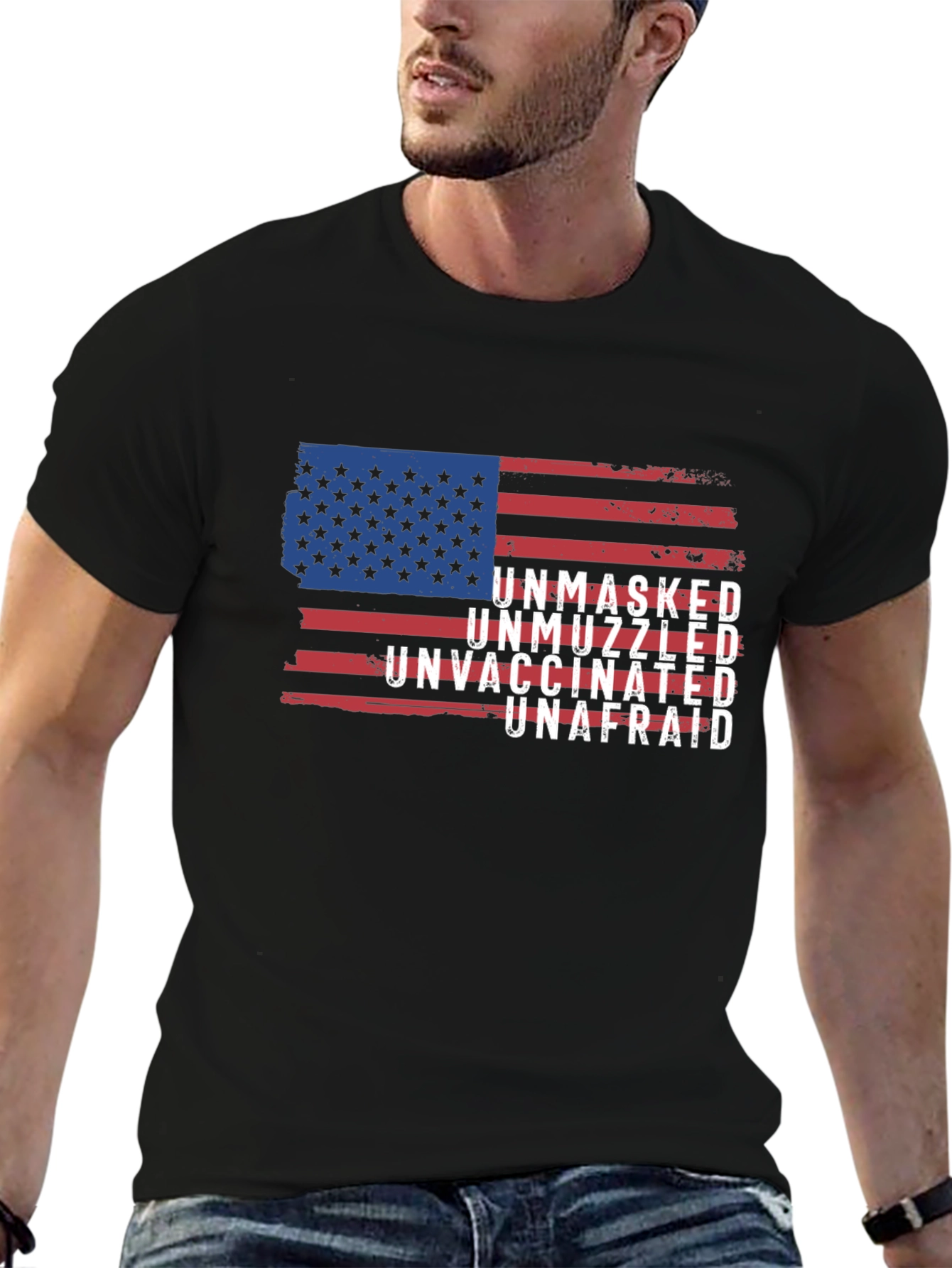 Unmasked Unvaccinated Unafraid American Flag T-Shirt