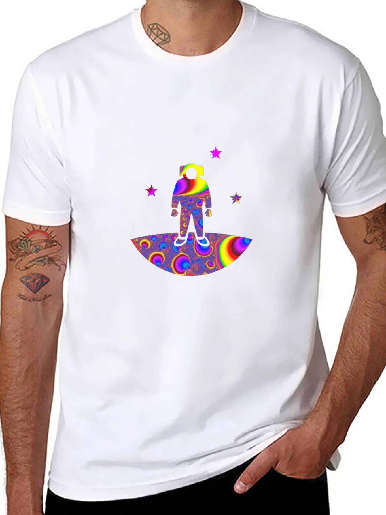 Astronaut Psychedelic Print Black T-Shirt