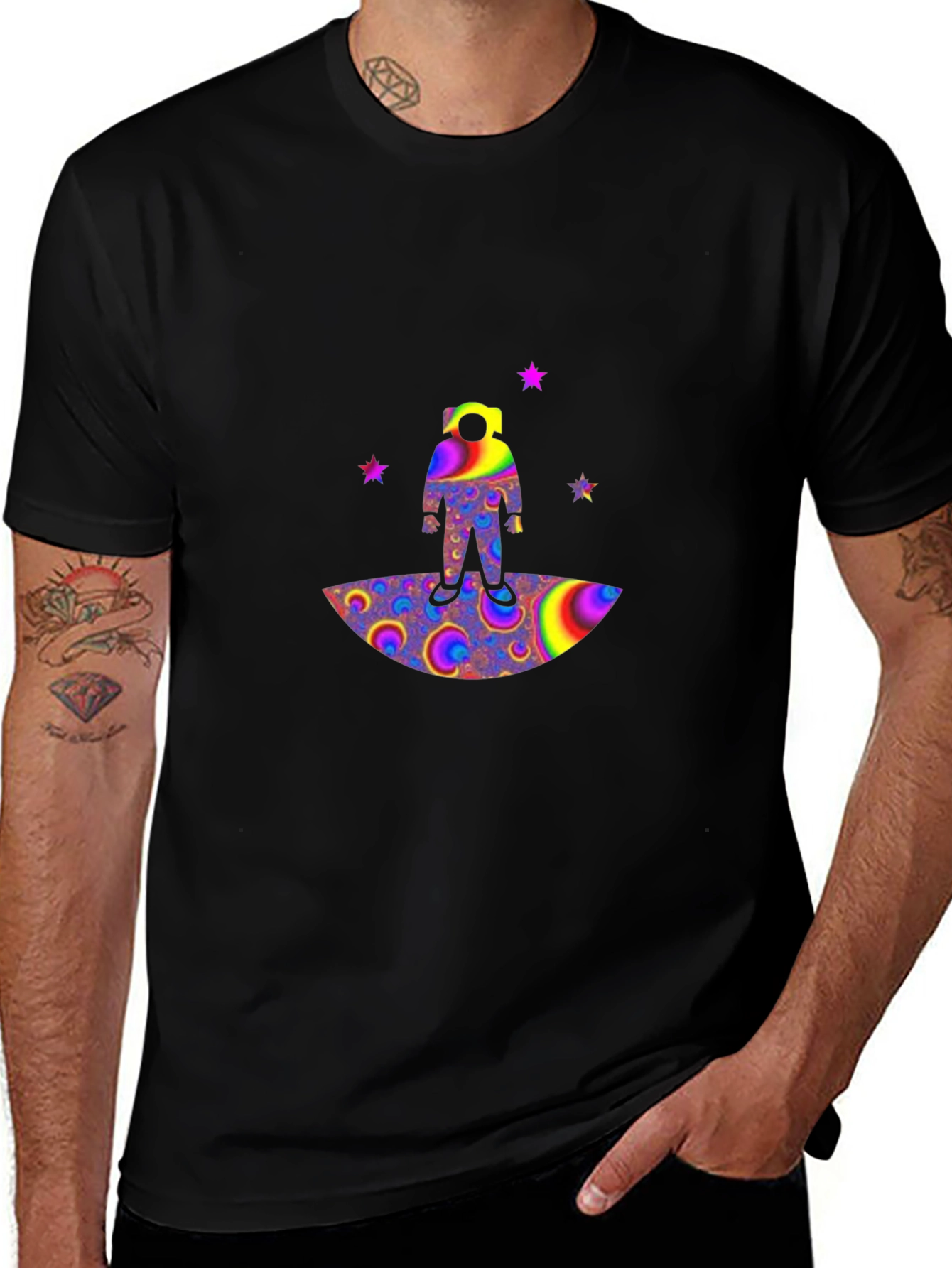 Astronaut Psychedelic Print Black T-Shirt