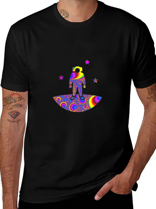Astronaut Psychedelic Print Black T-Shirt