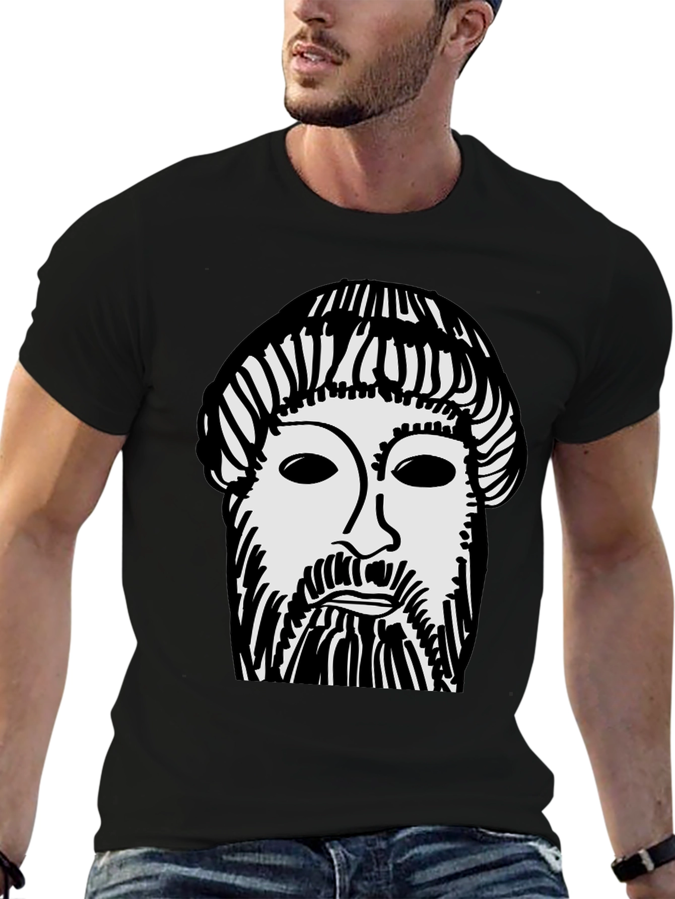 Ancient Face Graphic Tee - Black