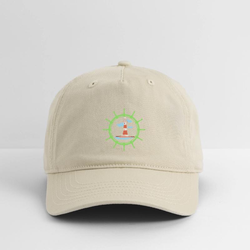 ship steering wheel and lighthouse