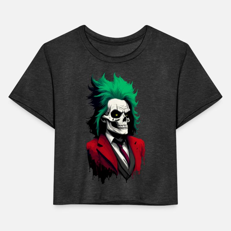 Skull with green hair and red suit