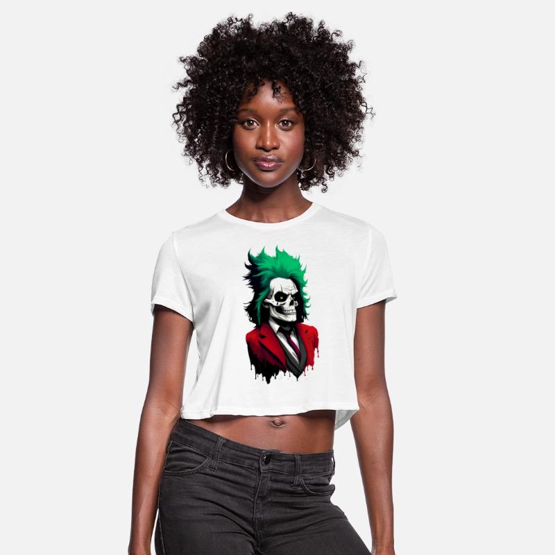 Skull with green hair and red suit