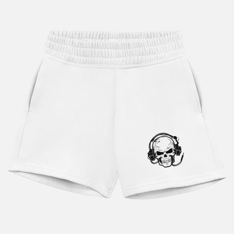 Skull with headphones black and white drawing