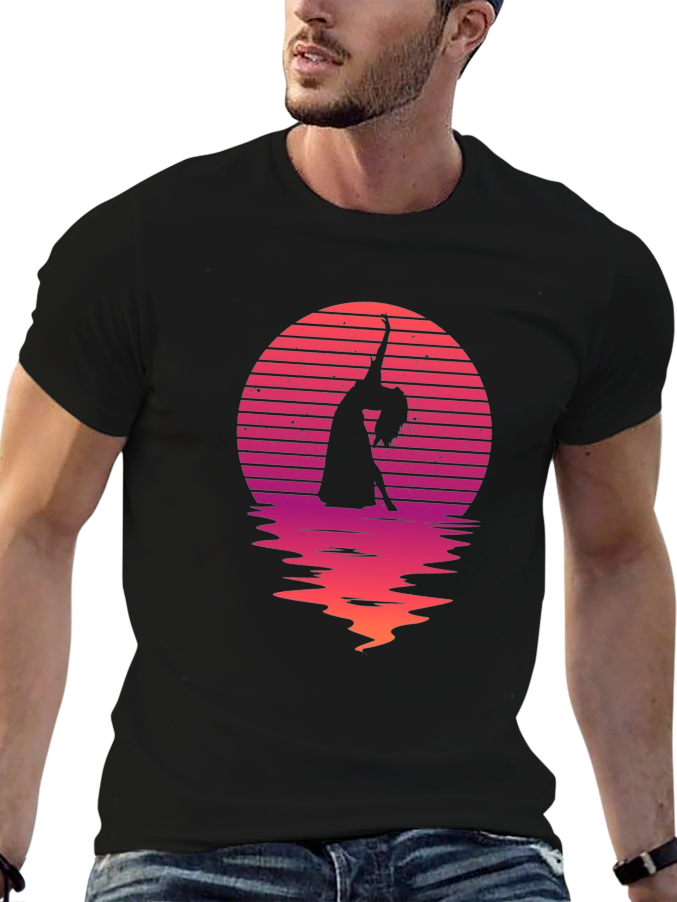 Sunset Dancer Graphic Tee - Black Cotton Shirt