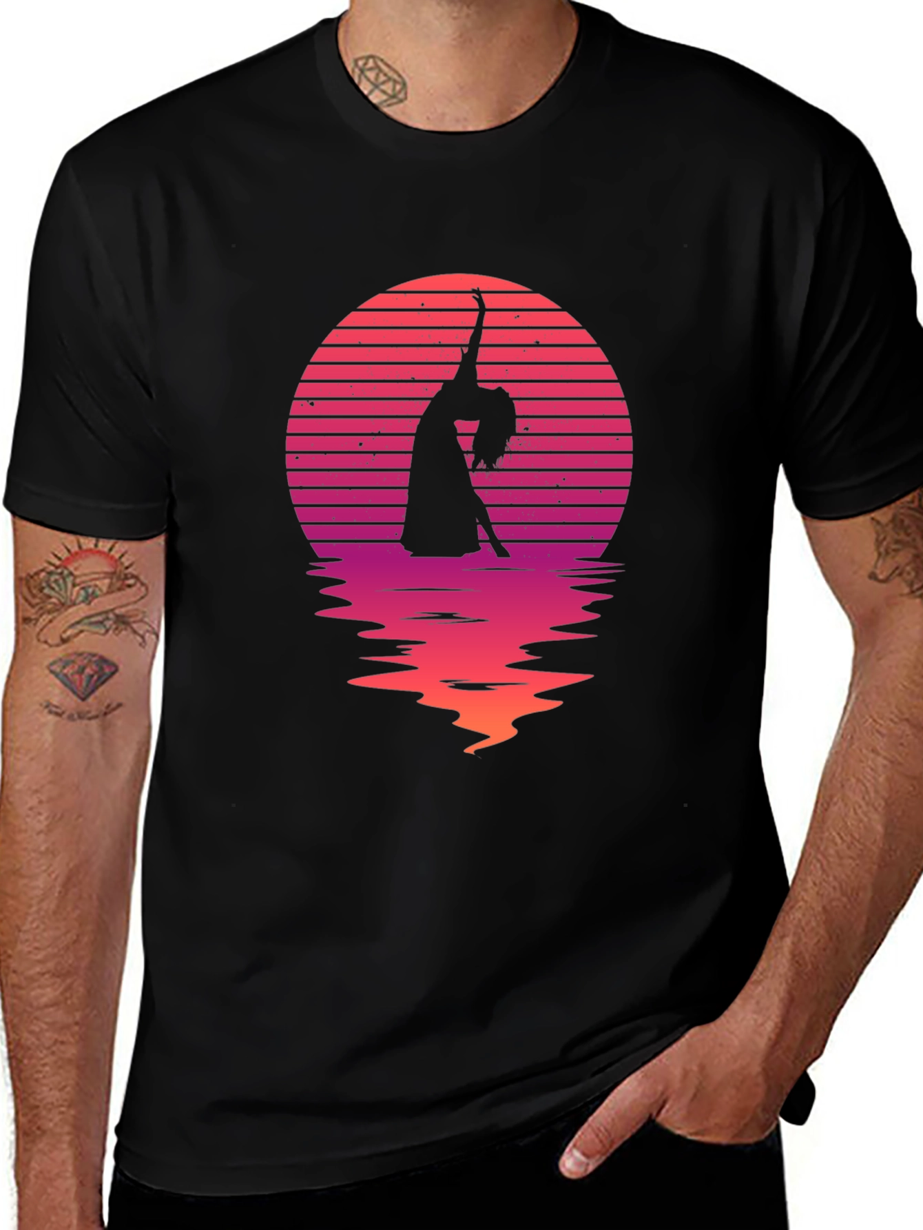 Sunset Dancer Graphic Tee - Black Cotton Shirt