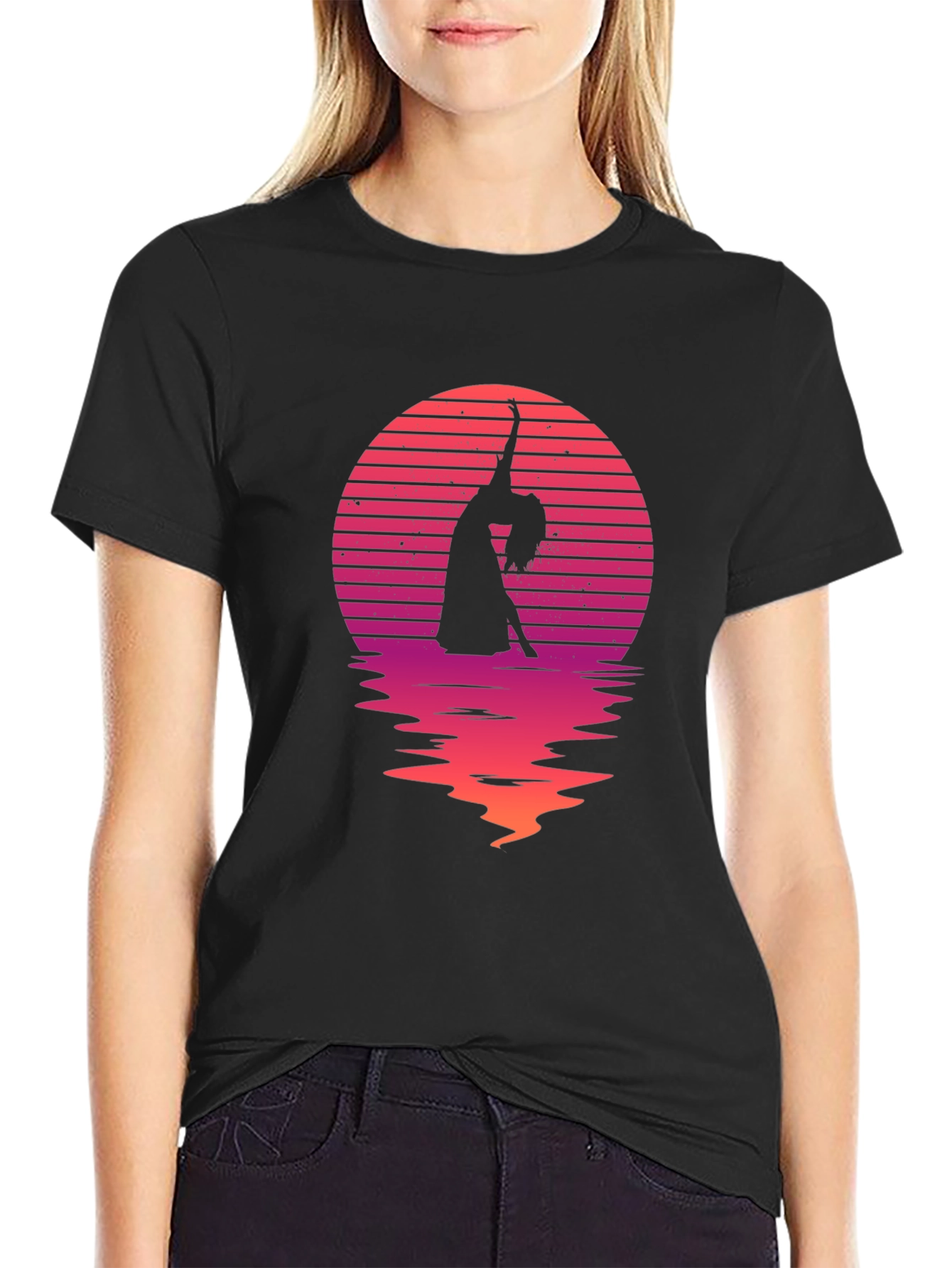 Sunset Dancer Graphic Tee - Black Cotton Shirt