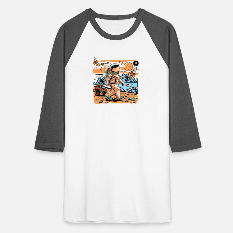 Space astronaut walking in alien planet and rocket