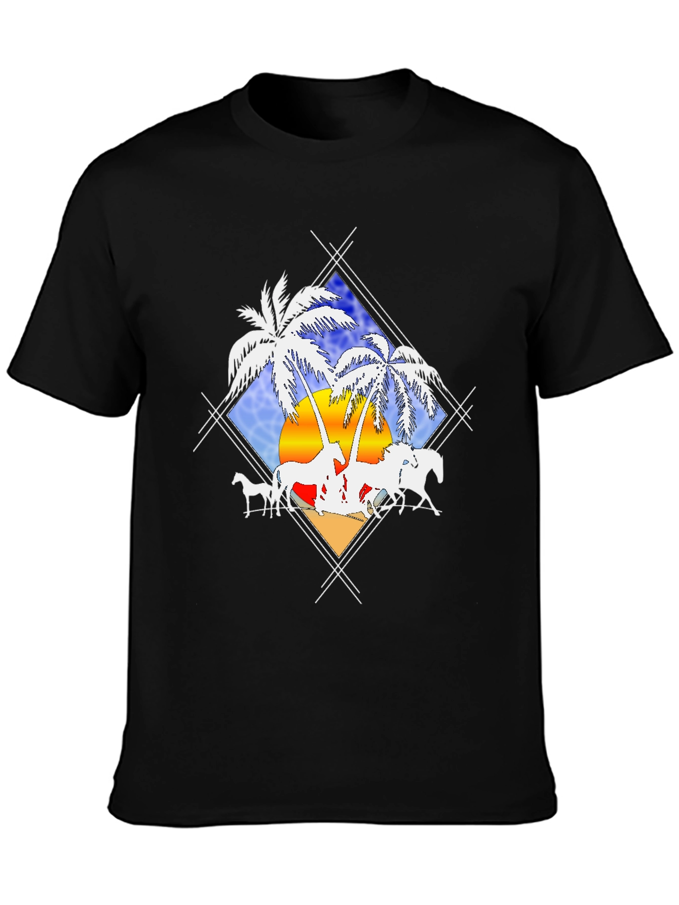 Tropical Horses Black T-Shirt
