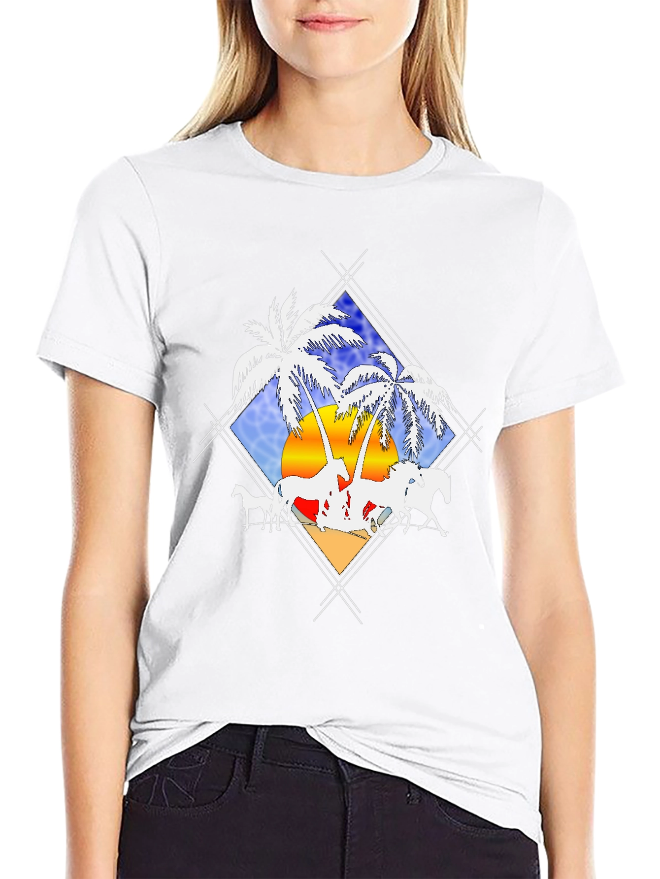 Tropical Horses Black T-Shirt