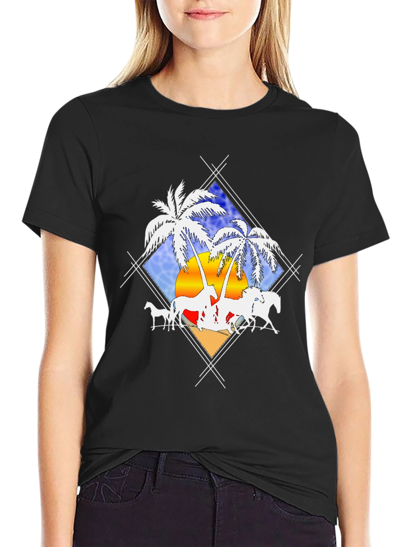 Tropical Horses Black T-Shirt