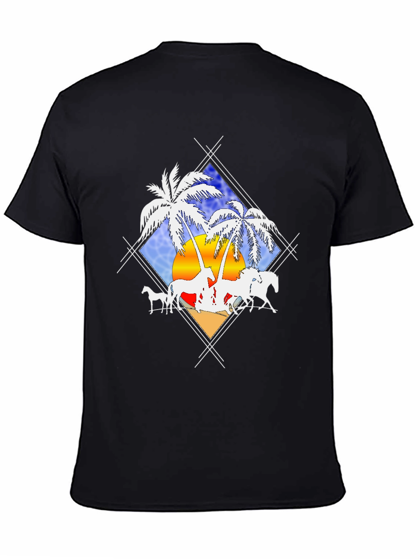 Tropical Horses Black T-Shirt