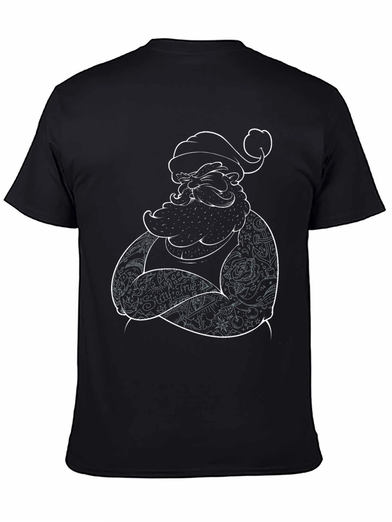 Tattooed Santa Graphic Tee - Black Cotton Shirt