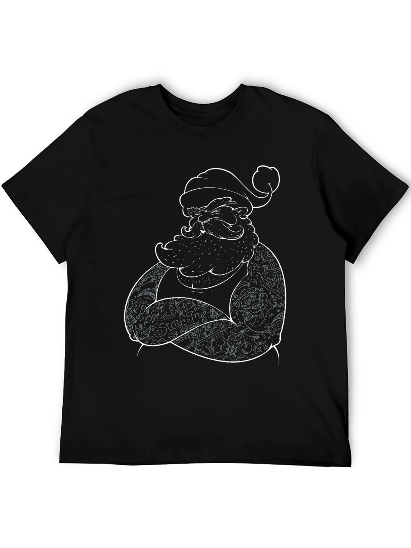 Tattooed Santa Graphic Tee - Black Cotton Shirt