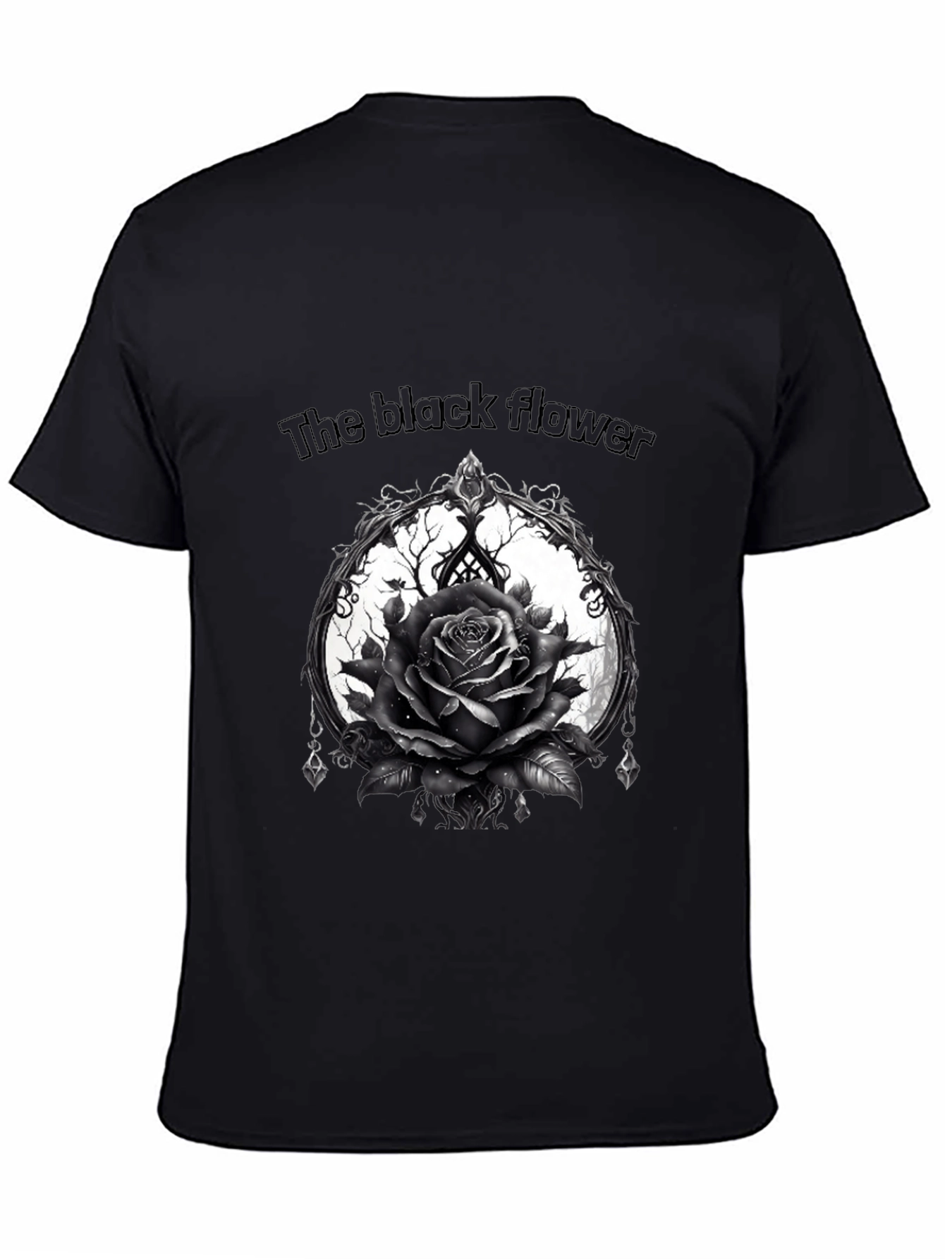 The Black Flower Graphic Tee - Gothic Rose Design
