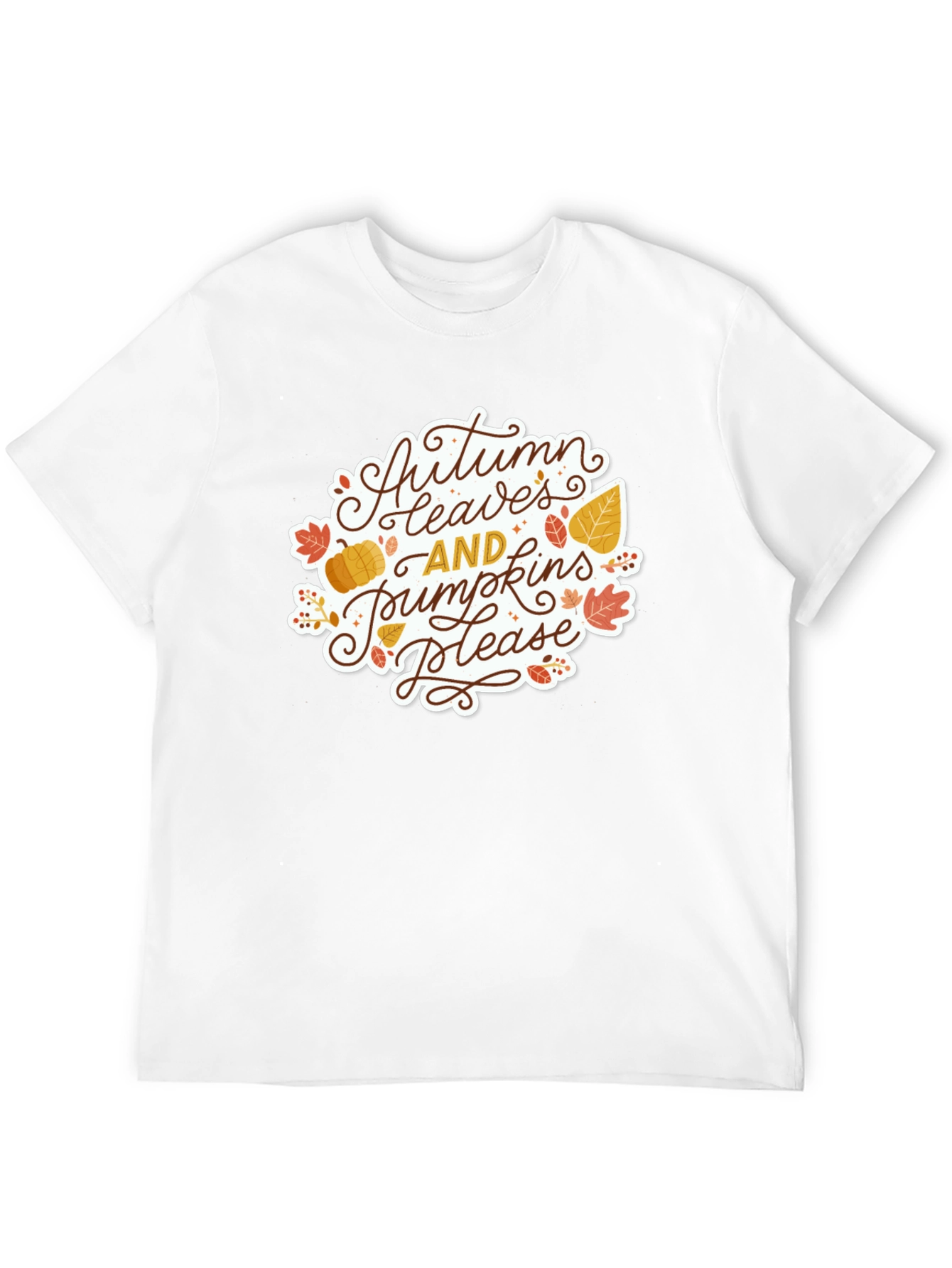 Autumn Leaves & Pumpkins Please Black T-Shirt