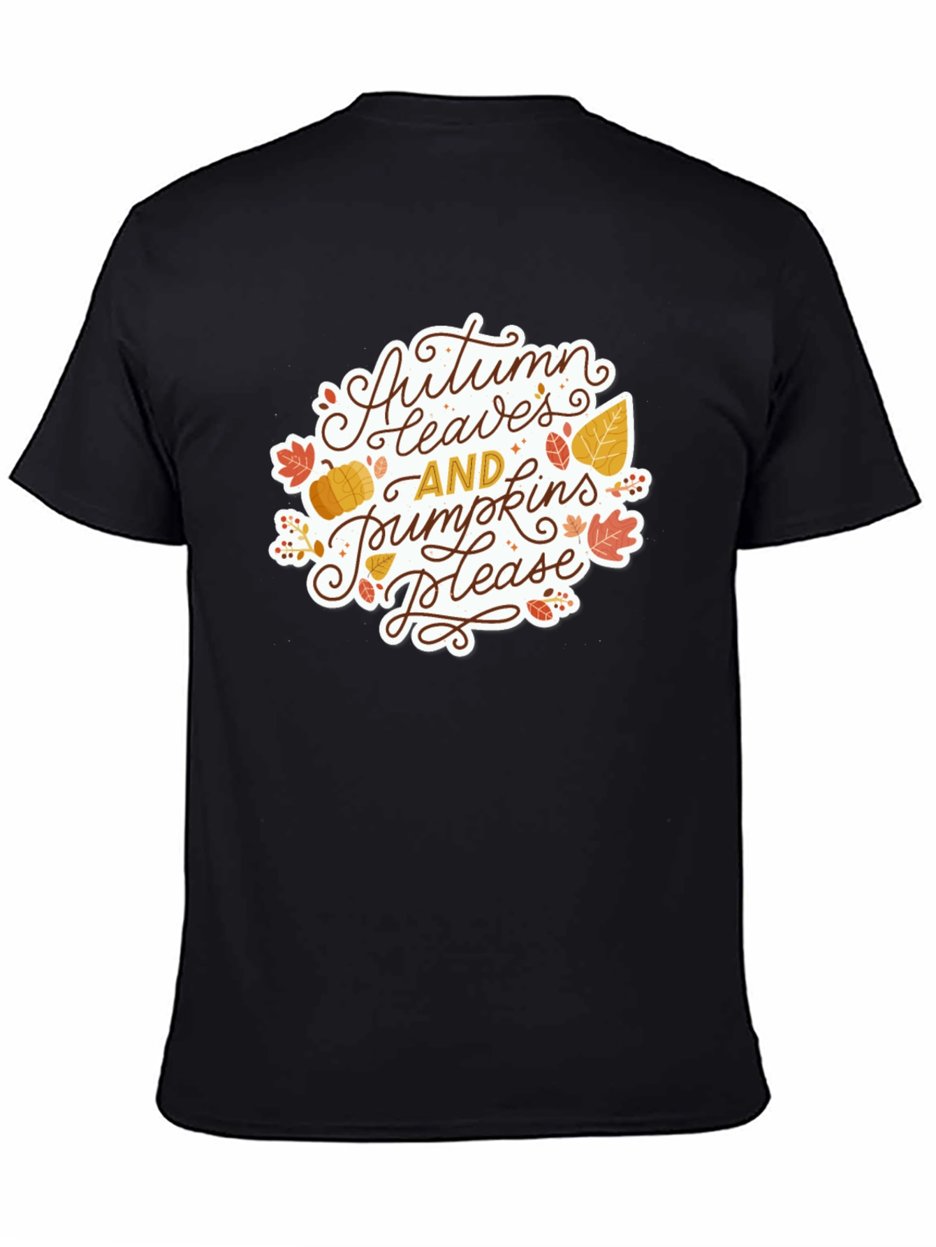 Autumn Leaves & Pumpkins Please Black T-Shirt