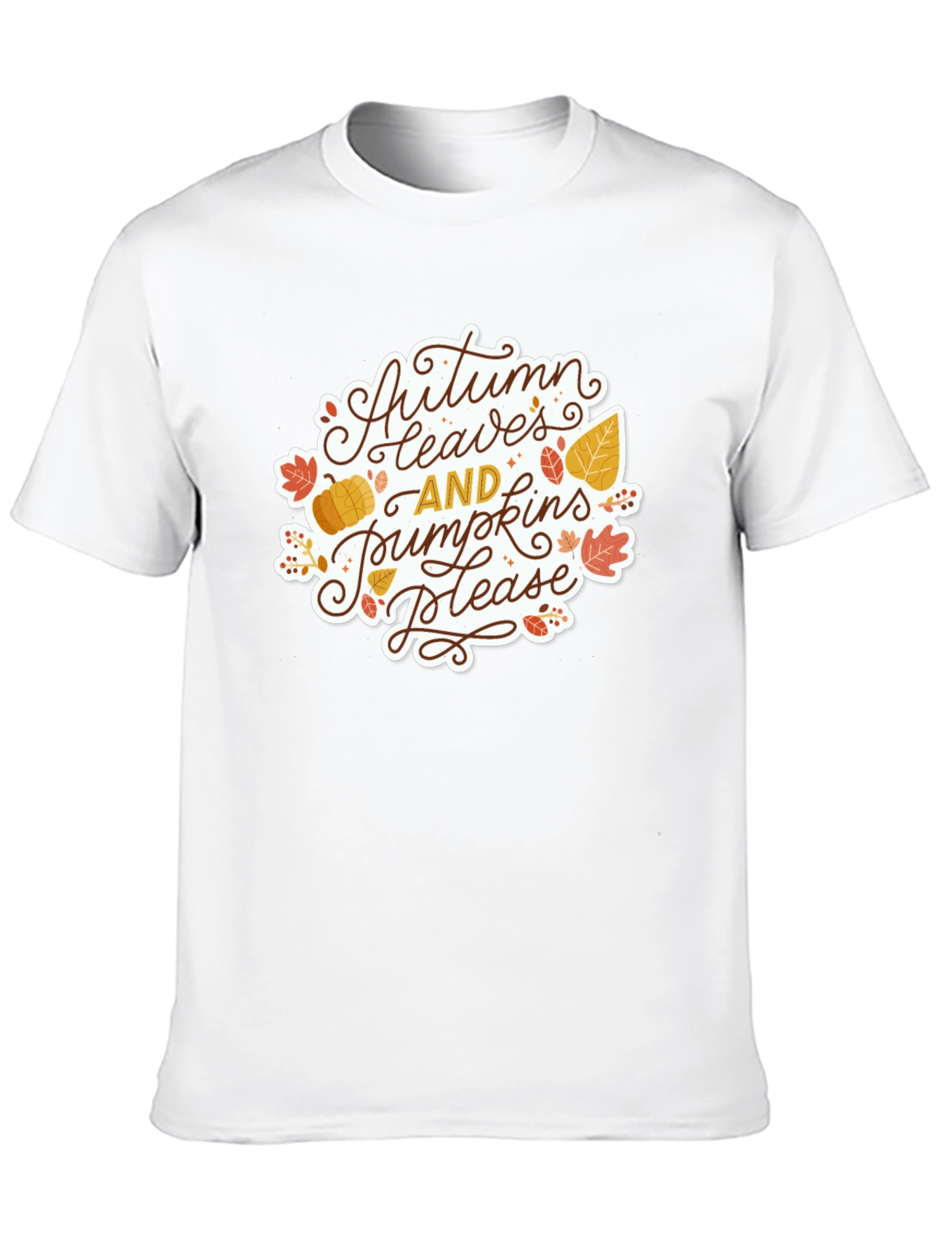 Autumn Leaves & Pumpkins Please Black T-Shirt