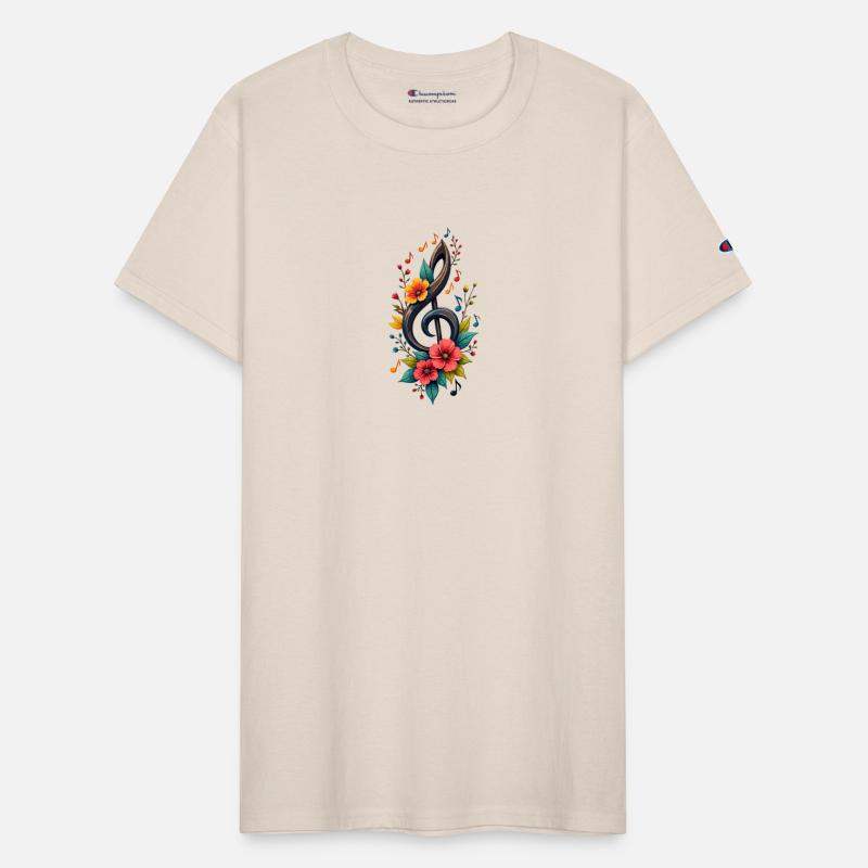 Treble Clef With Colorful Notes And Flowers