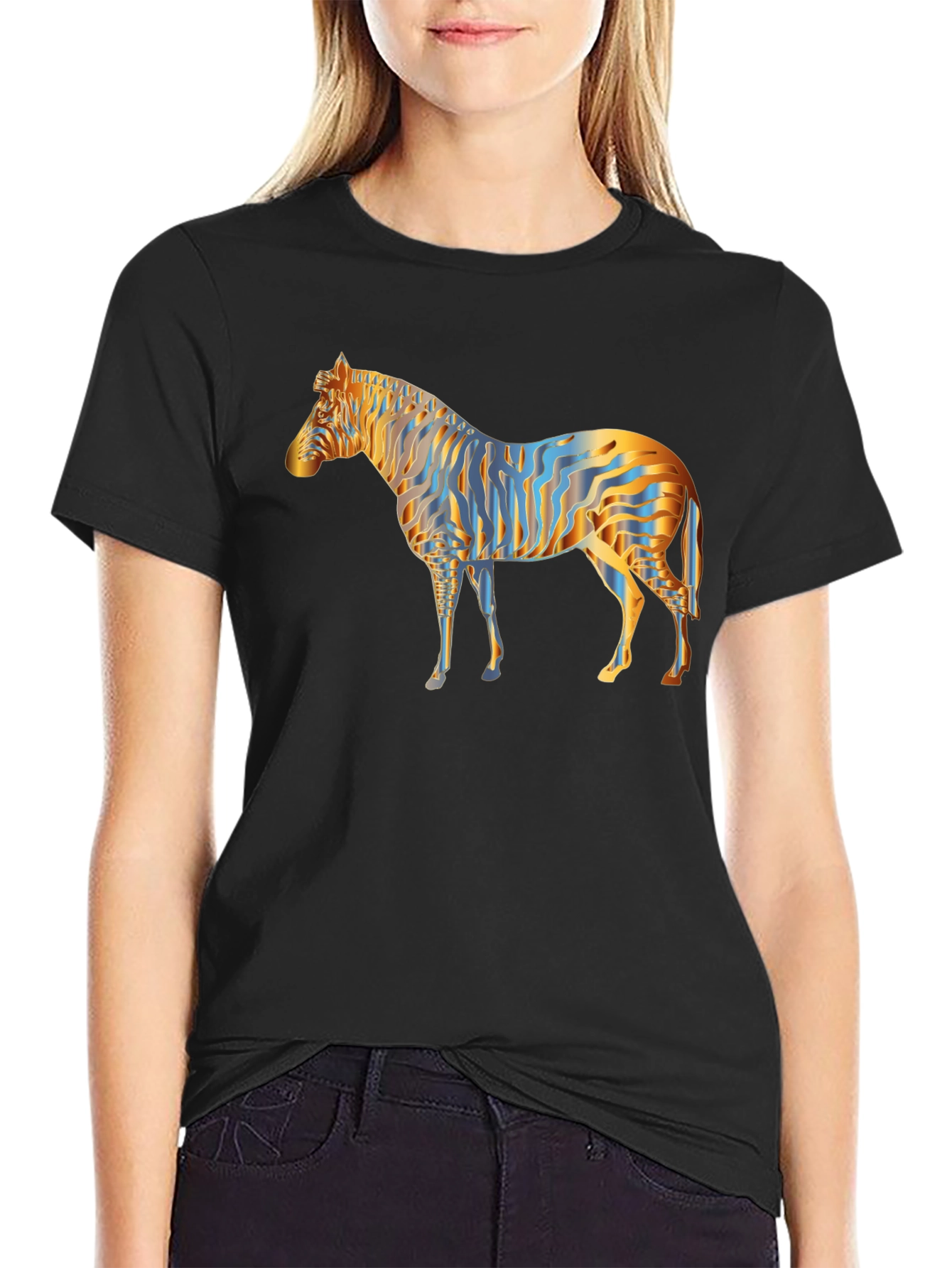 Striking Zebra Print Black T-Shirt