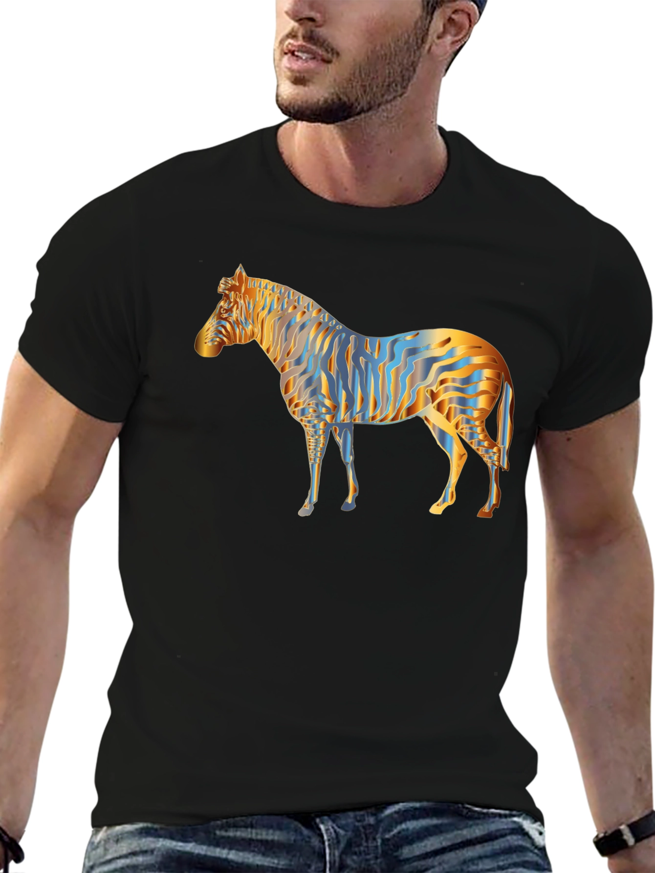 Striking Zebra Print Black T-Shirt
