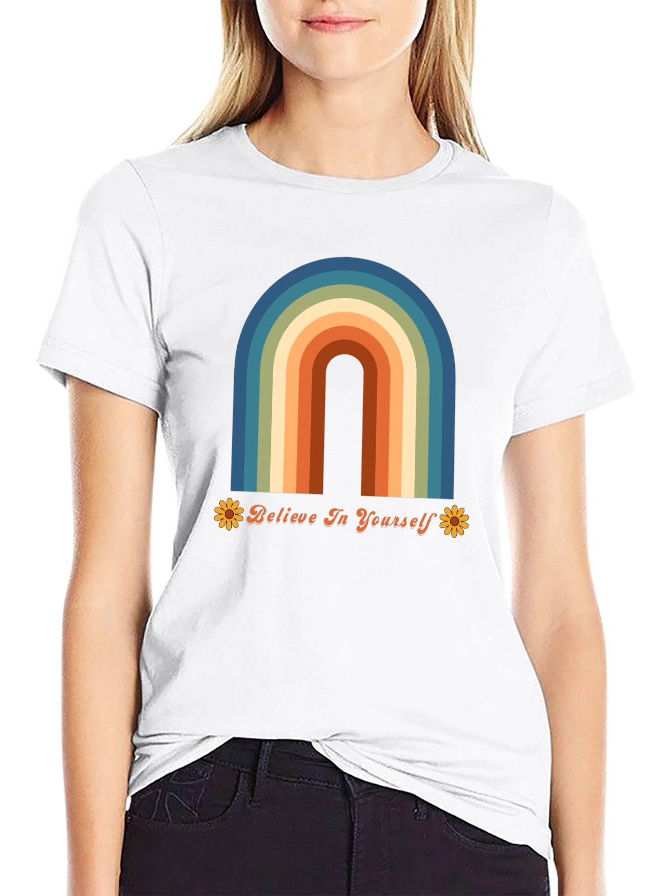 Believe In Yourself Retro Rainbow Graphic Tee