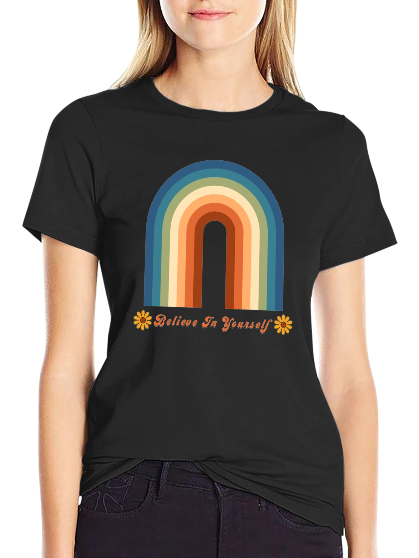 Believe In Yourself Retro Rainbow Graphic Tee