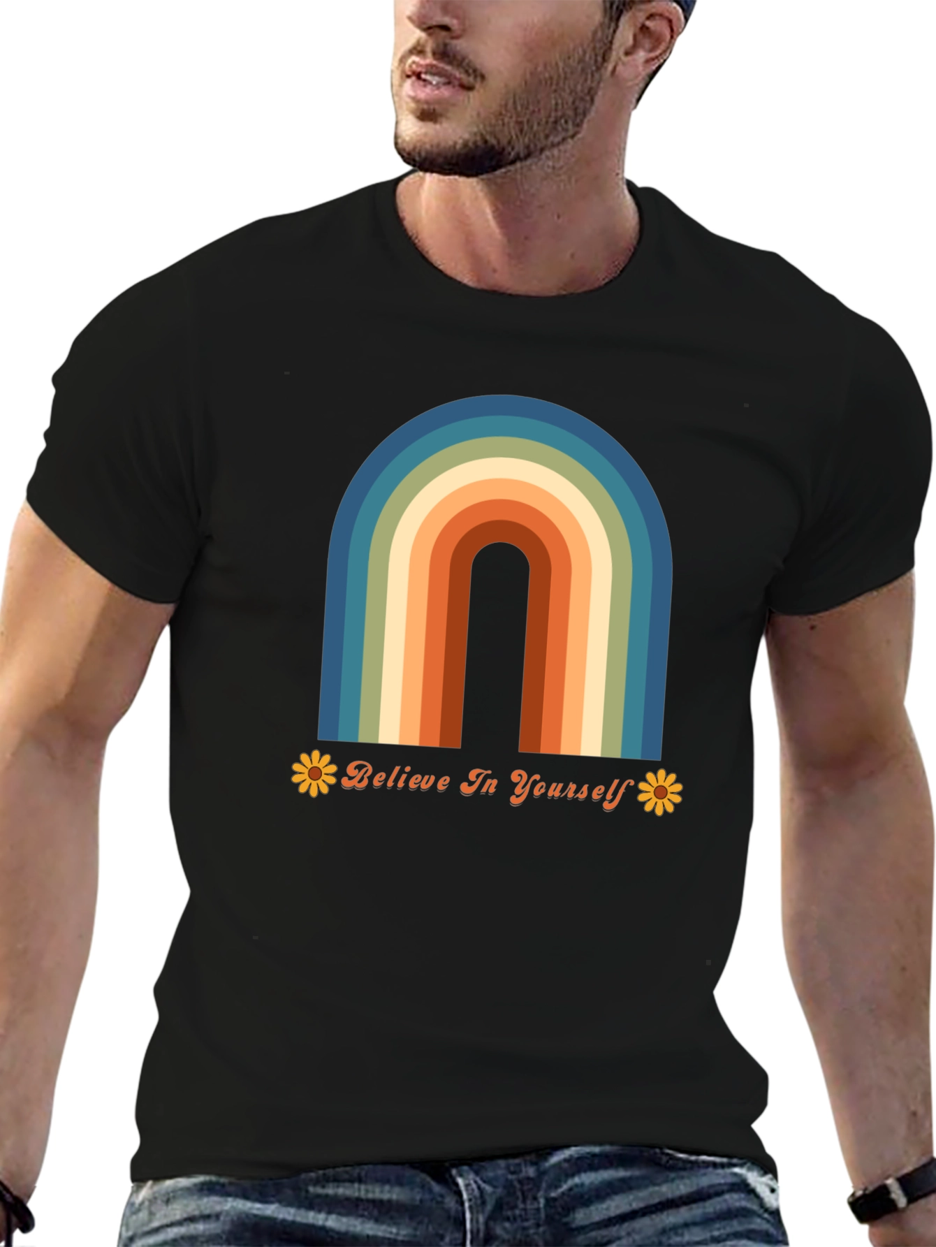 Believe In Yourself Retro Rainbow Graphic Tee