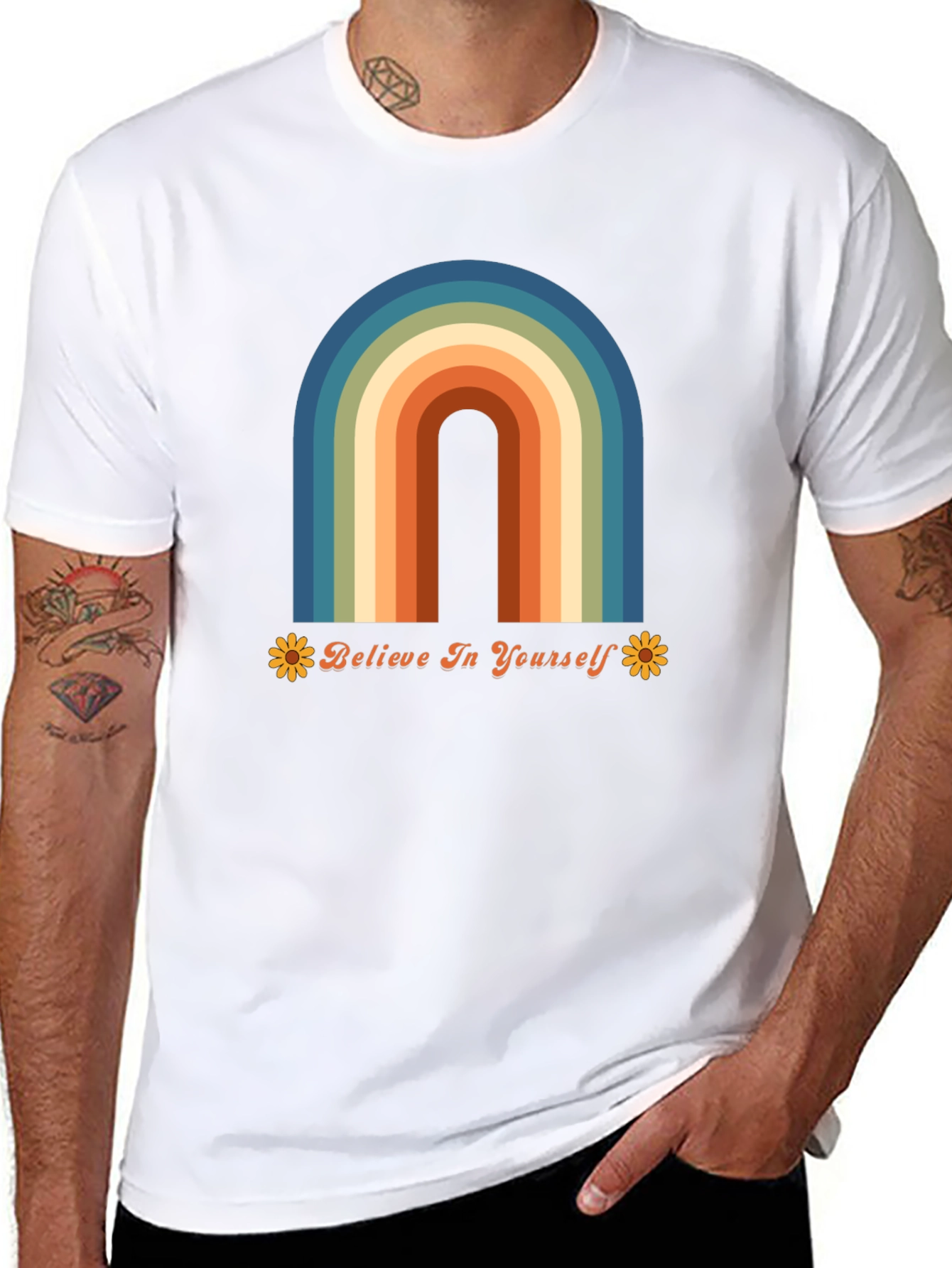 Believe In Yourself Retro Rainbow Graphic Tee