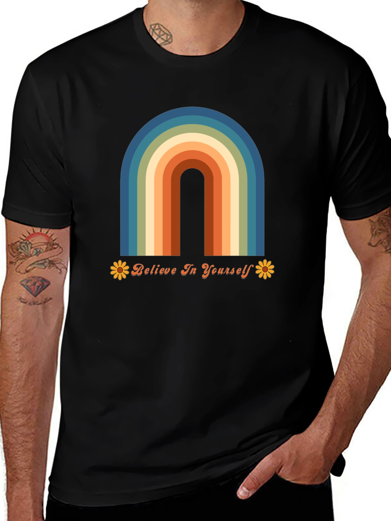 Believe In Yourself Retro Rainbow Graphic Tee