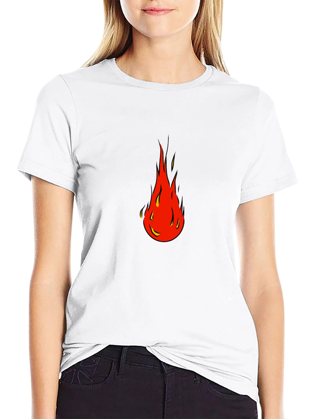 Bold Flame Graphic Tee - Black Cotton Blend Shirt