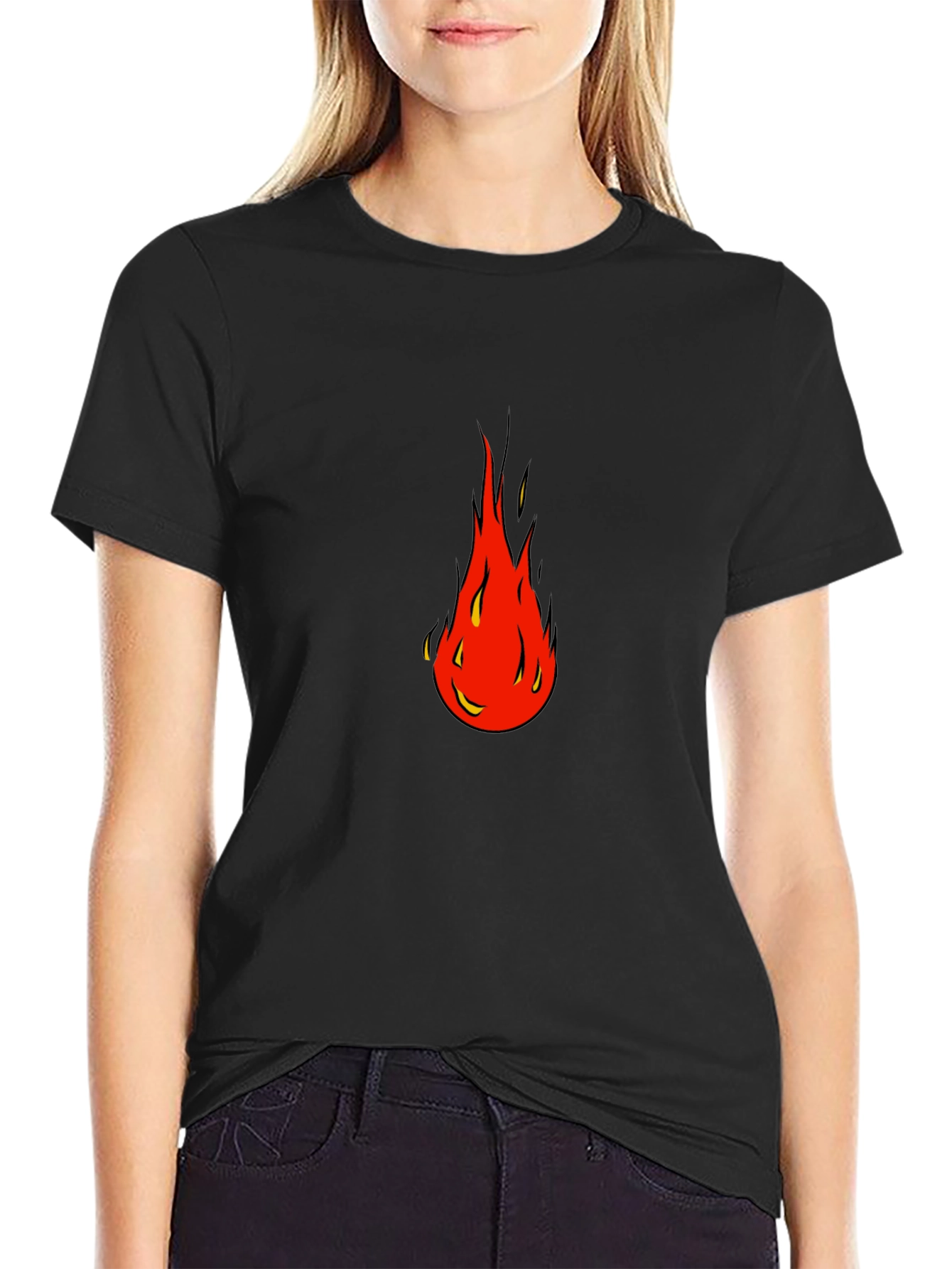 Bold Flame Graphic Tee - Black Cotton Blend Shirt