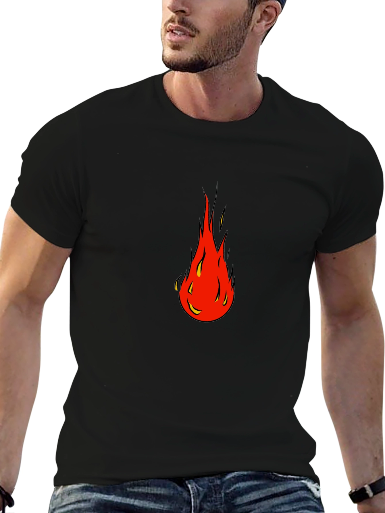 Bold Flame Graphic Tee - Black Cotton Blend Shirt