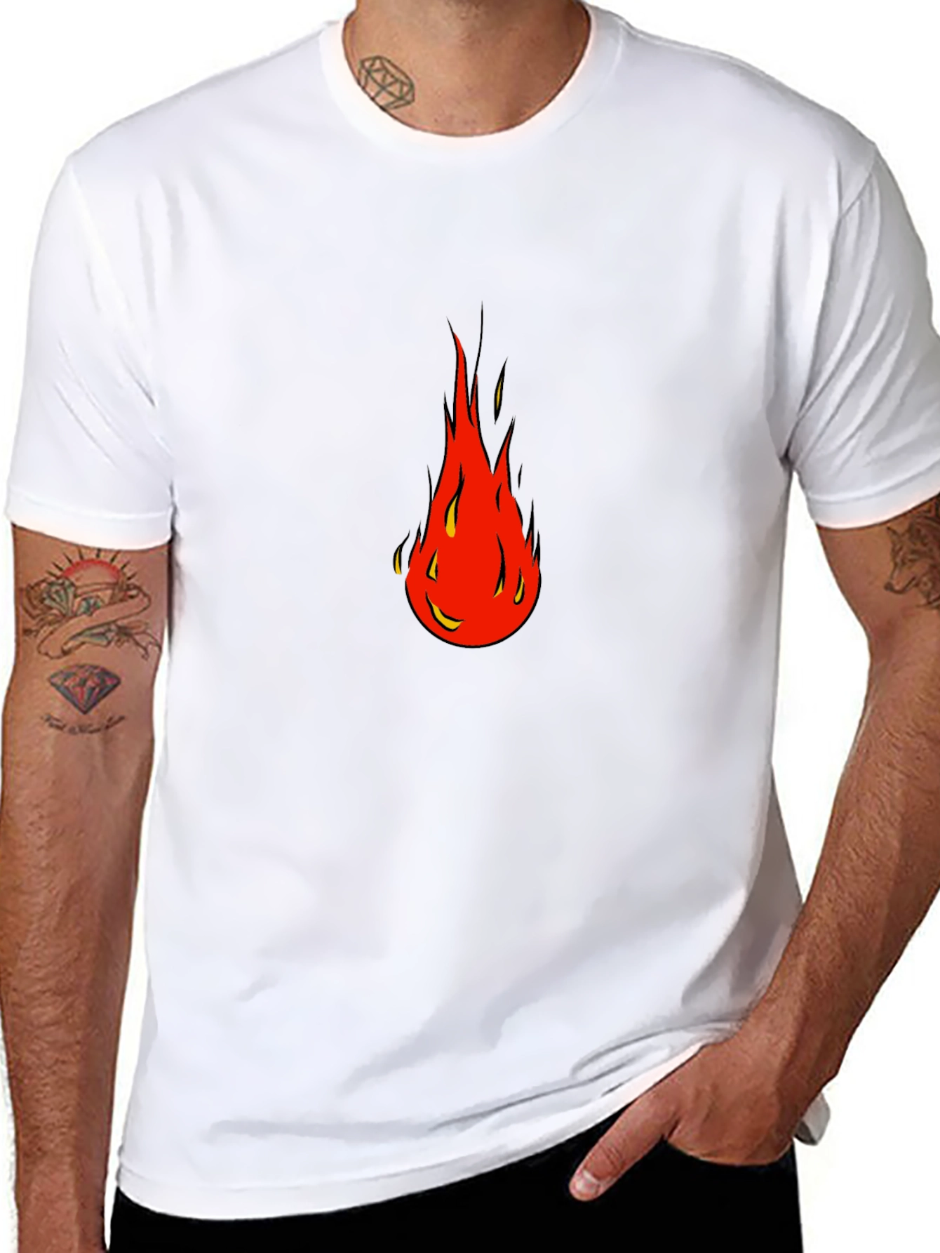 Bold Flame Graphic Tee - Black Cotton Blend Shirt
