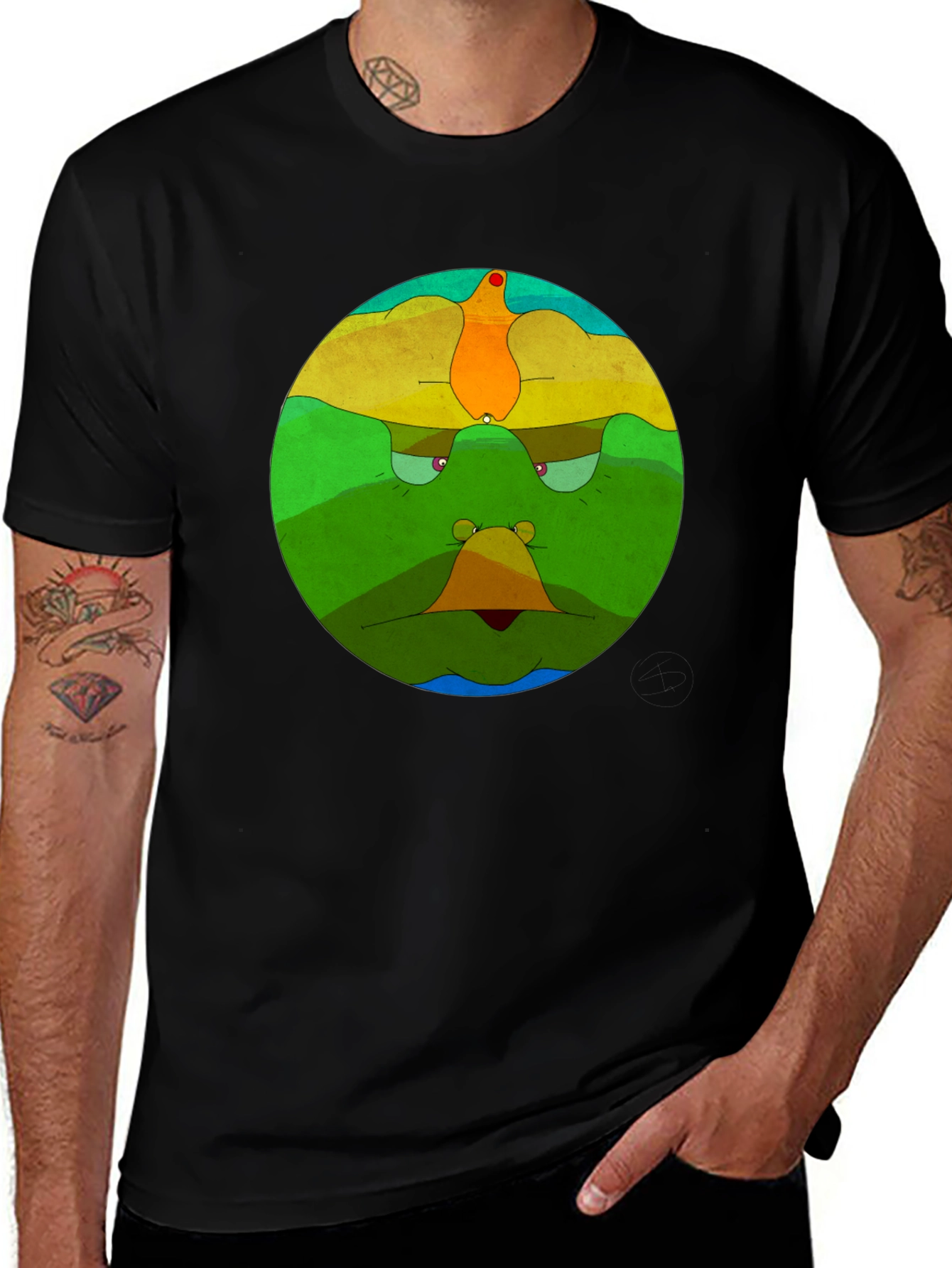 Abstract Face Graphic Black T-Shirt