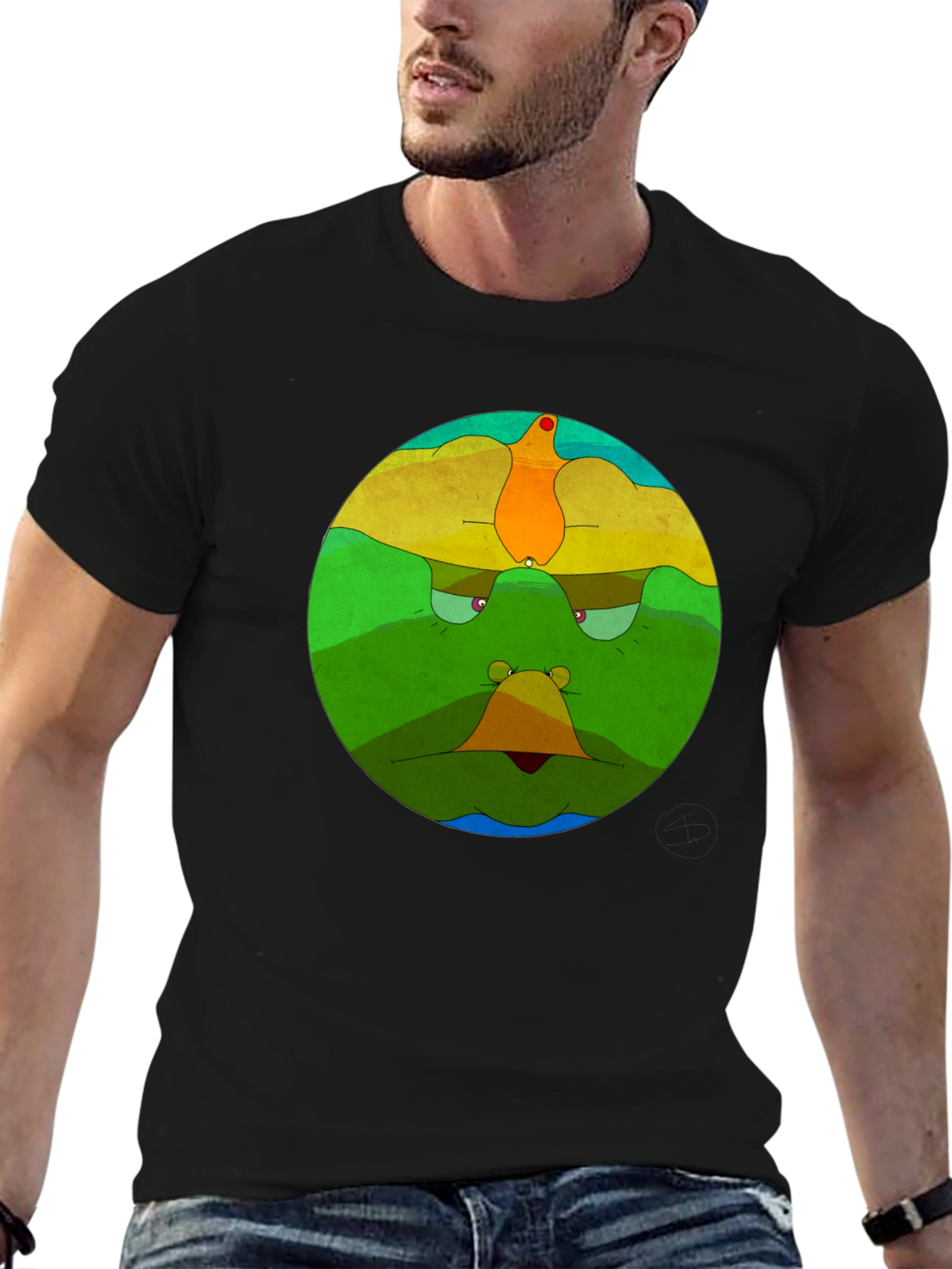 Abstract Face Graphic Black T-Shirt