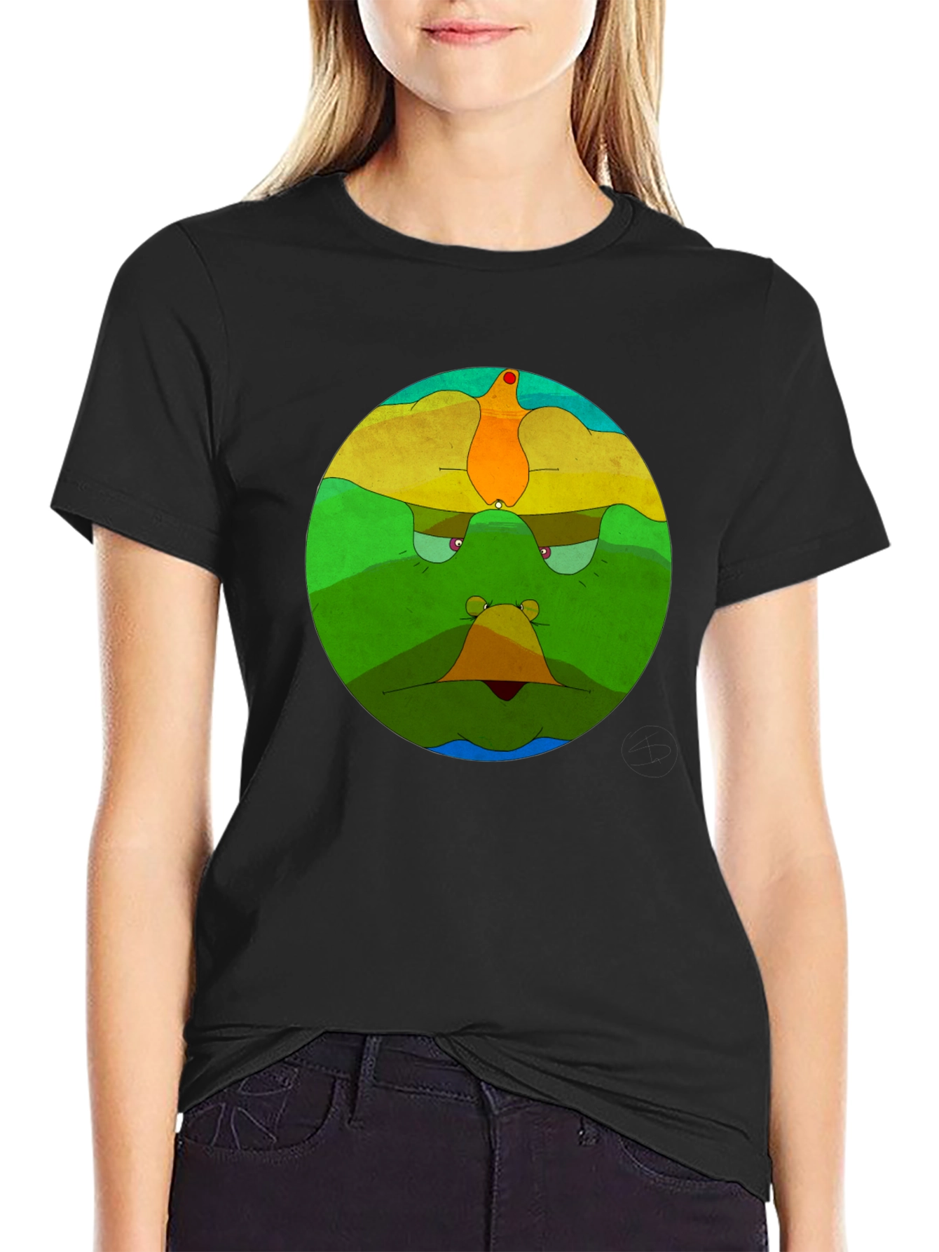 Abstract Face Graphic Black T-Shirt
