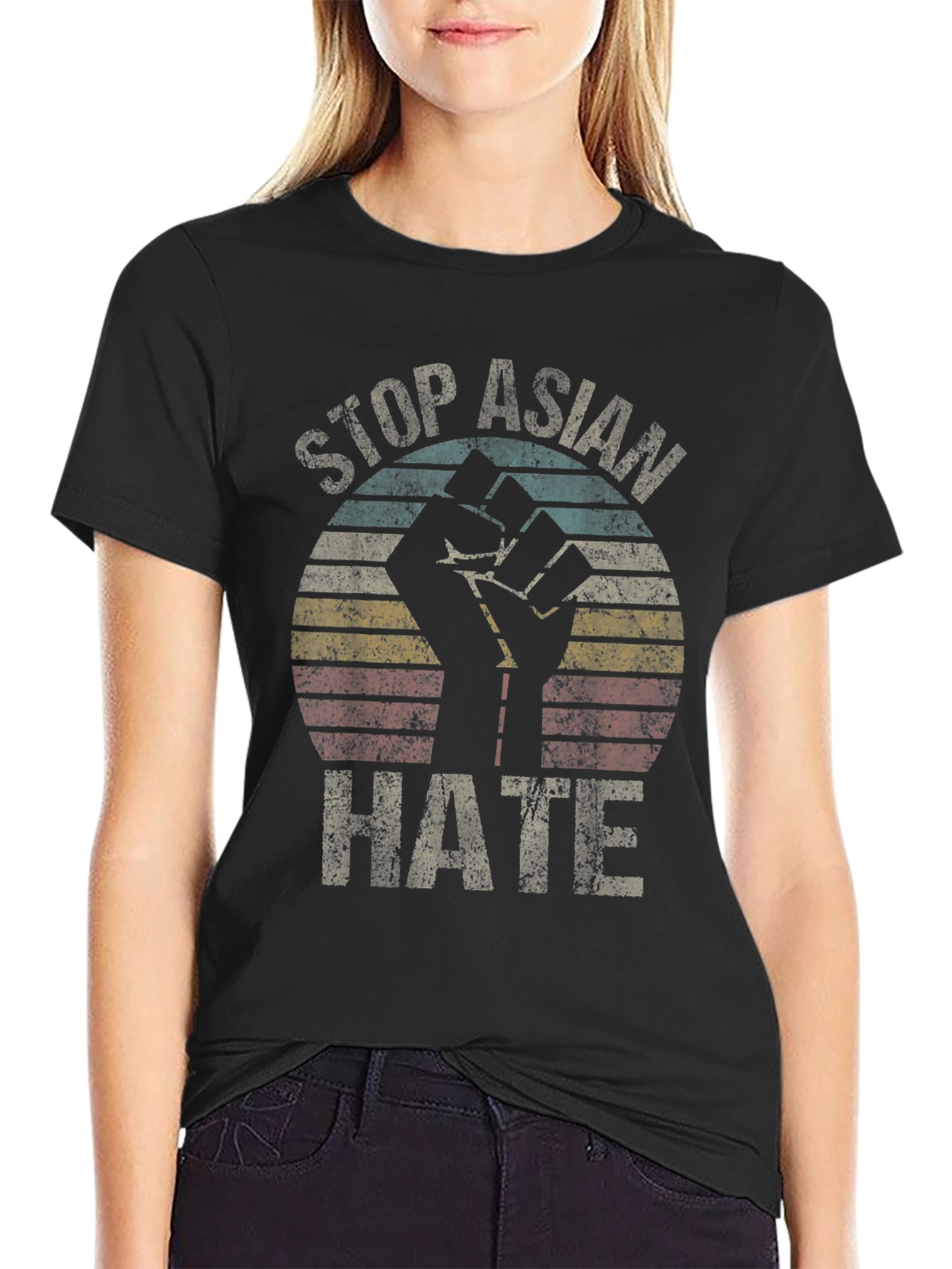 Stop Asian Hate T-Shirt Fist Graphic Tee Activism