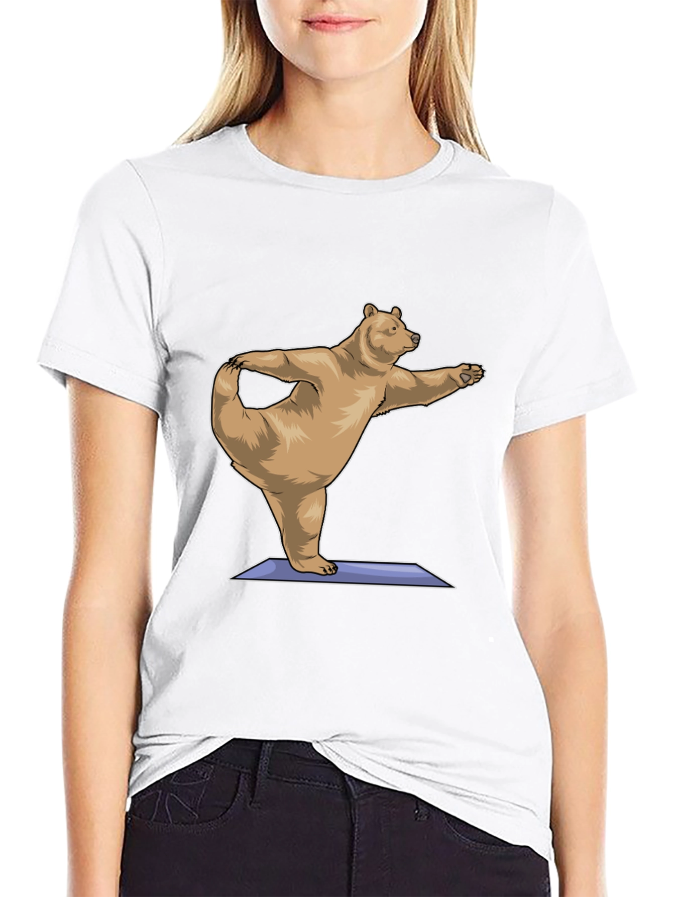 Yoga Bear Graphic Tee - Black Cotton Comfort